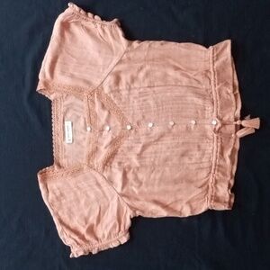 Lucky Brand Women's Short Sleeve Button Up Top With Drawstring Waist Size Medium